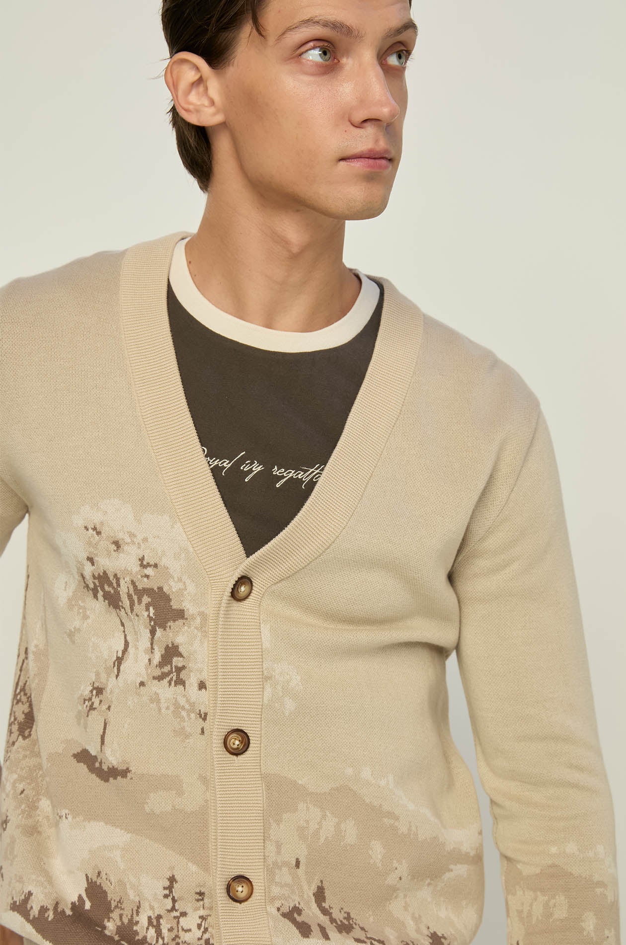 LANDSCAPE MOTIF KNITTED CARDIGAN