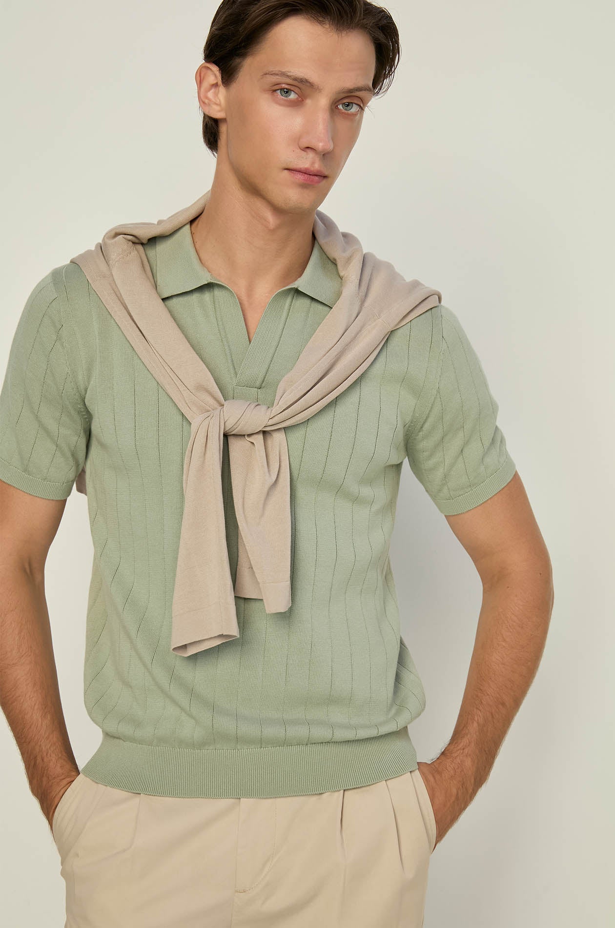 RIBBED STRIPE KNITTED POLO