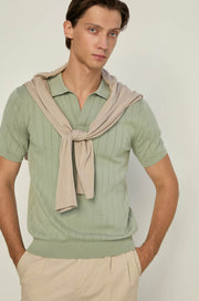 RIBBED STRIPE KNITTED POLO