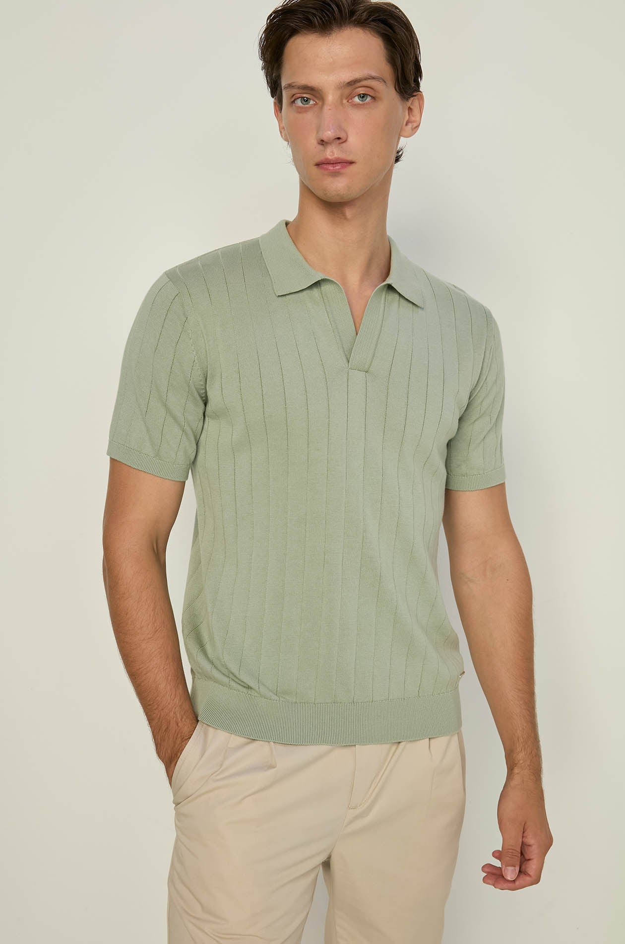 RIBBED STRIPE KNITTED POLO