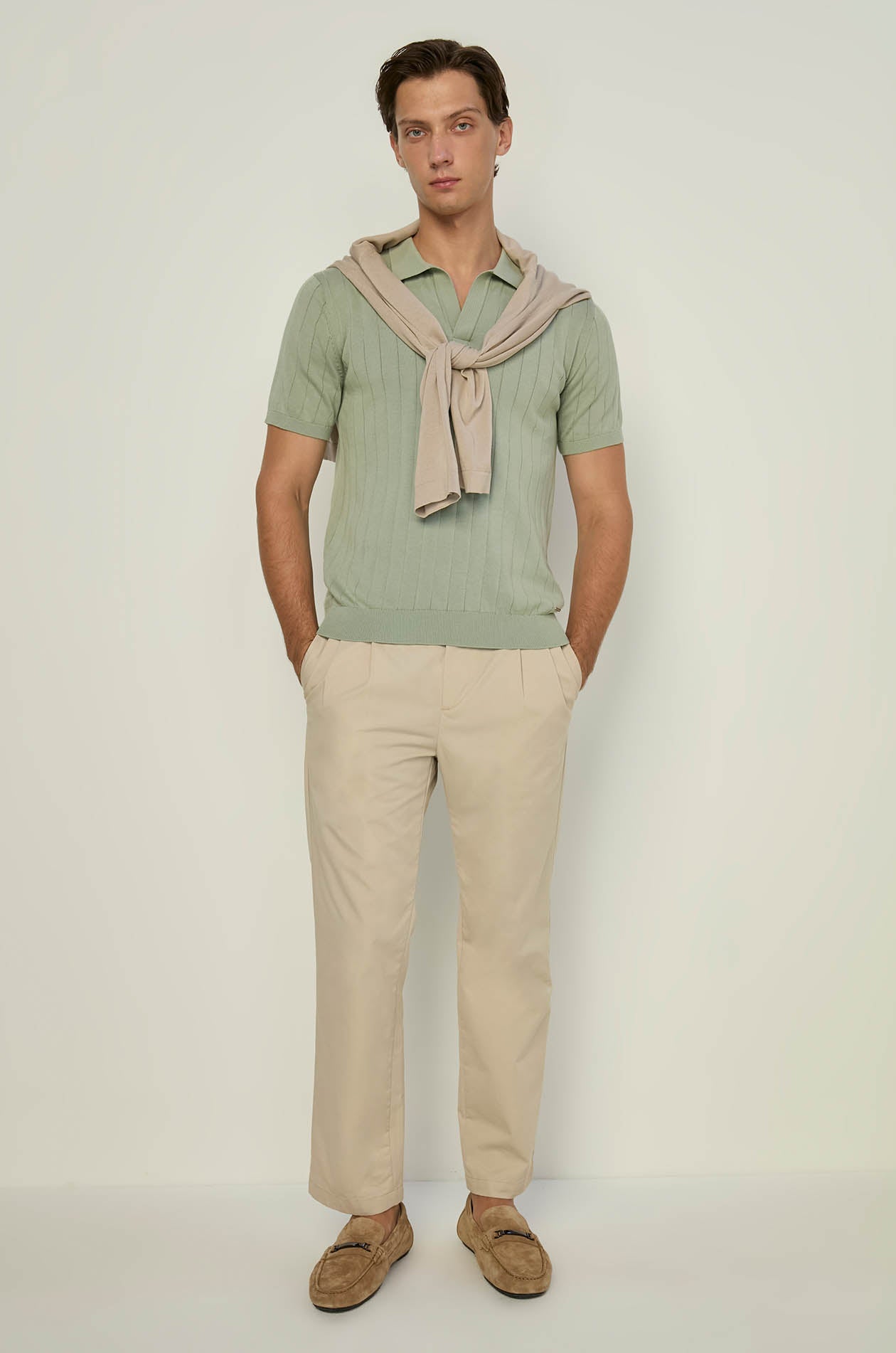 RIBBED STRIPE KNITTED POLO