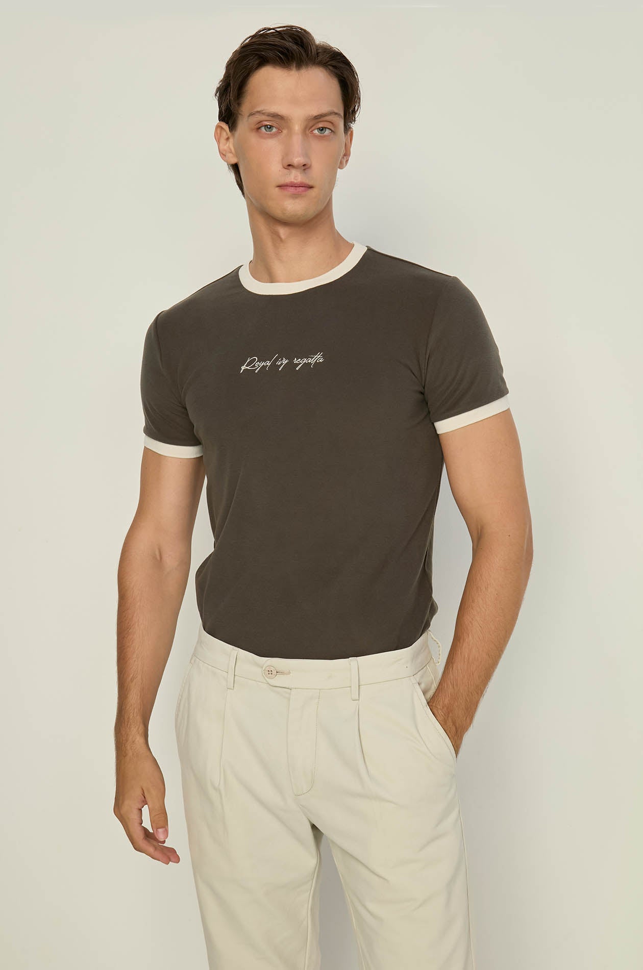 EMBROIDERED LOGO SUEDE TEE