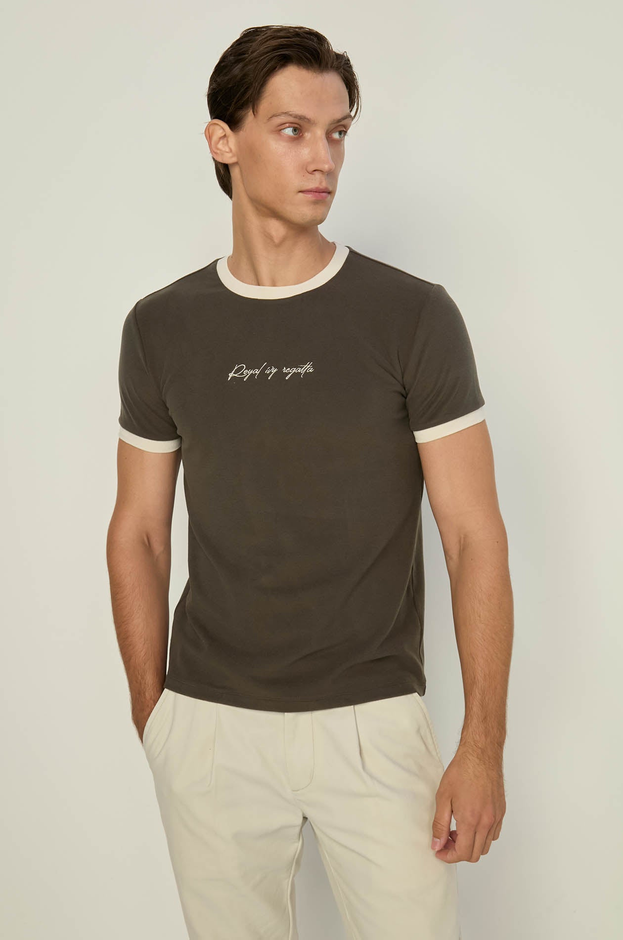 EMBROIDERED LOGO SUEDE TEE