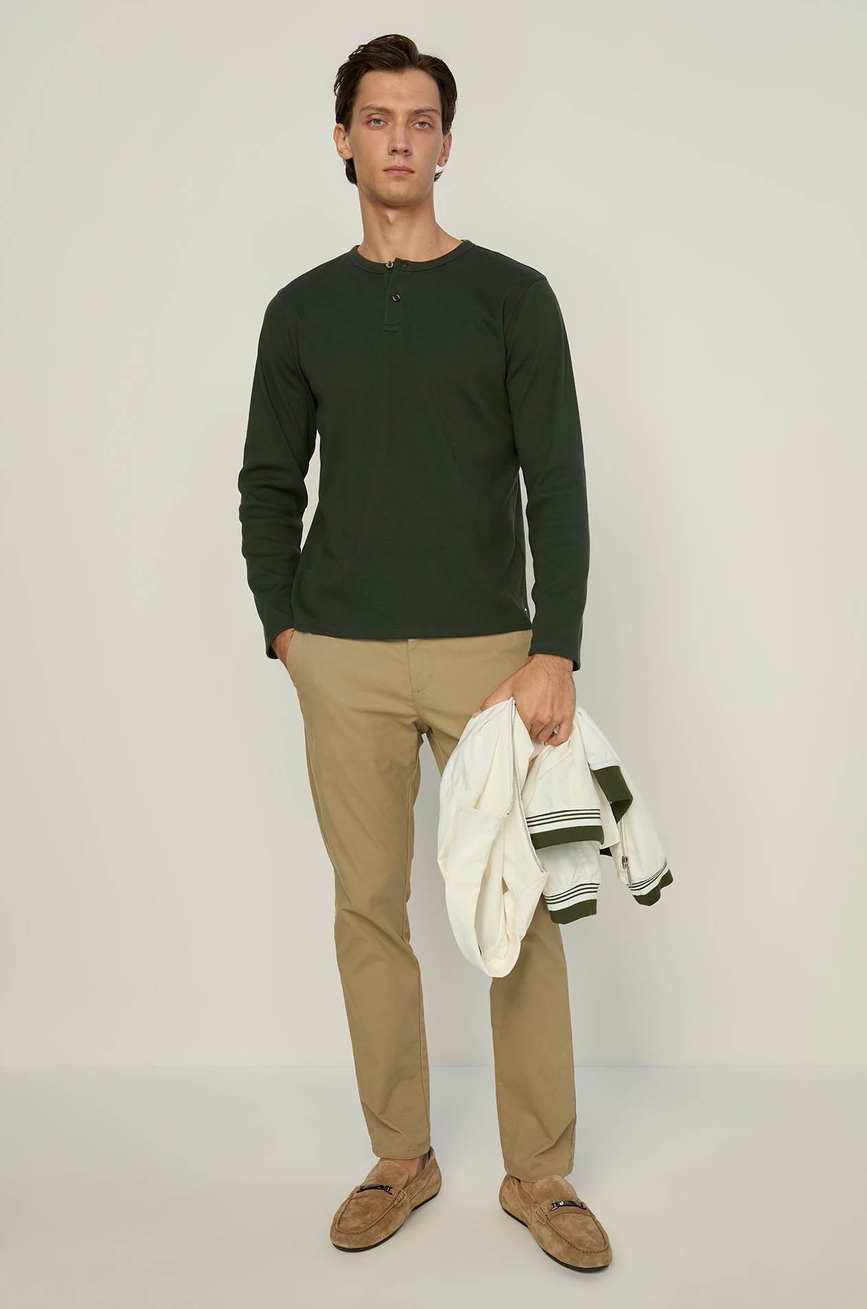 RIBBED HENLEY LONG SLEEVE TEE