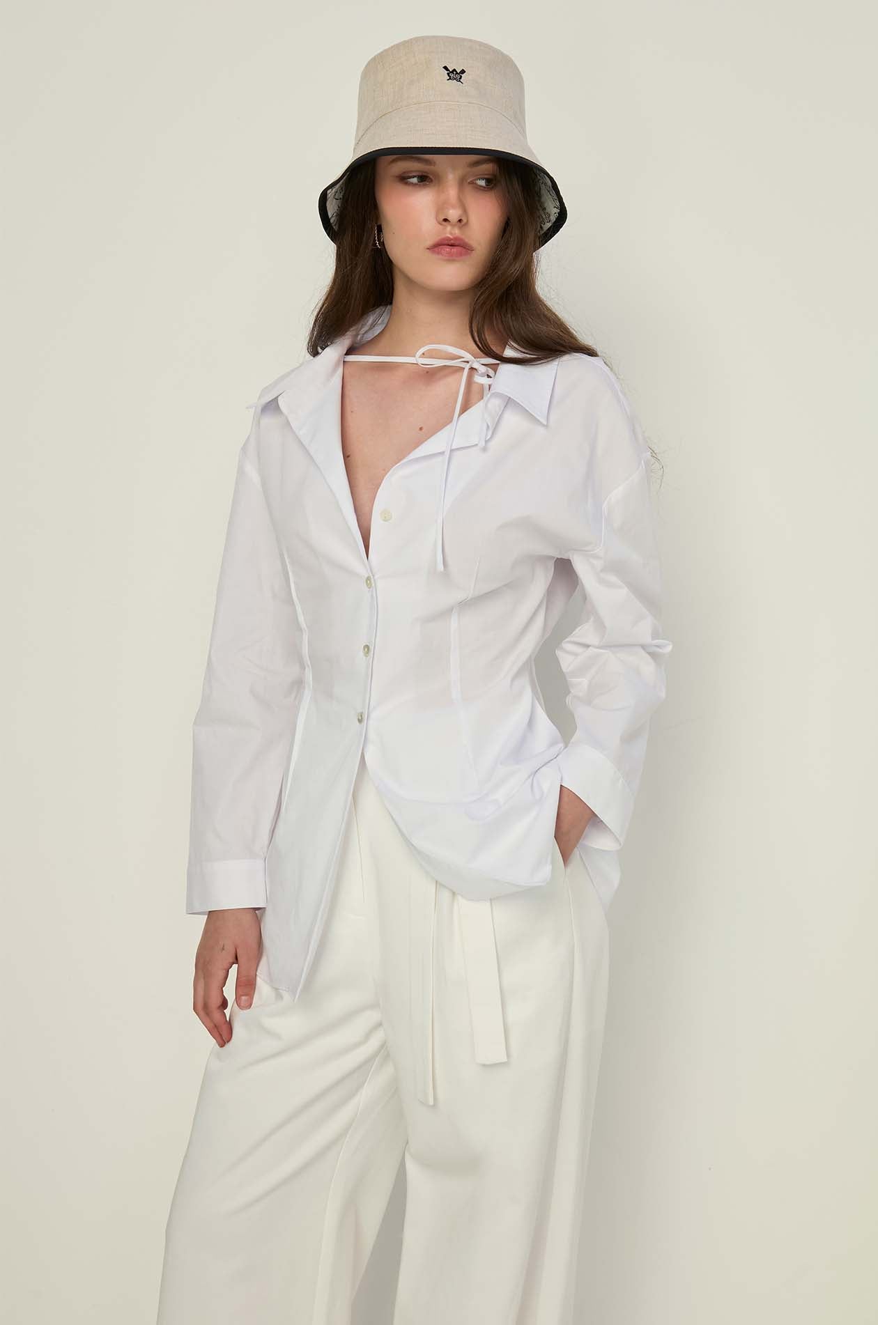 TAILORED LONG-SLEEVE TIE BLOUSE