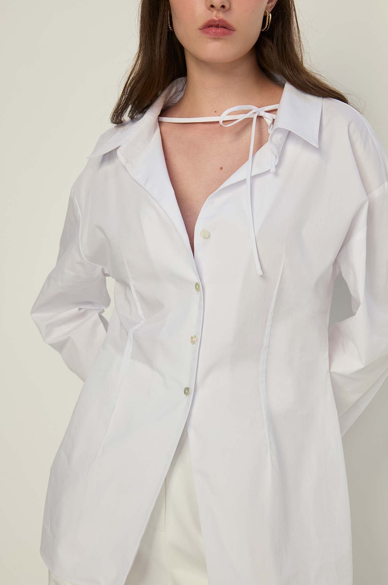 TAILORED LONG-SLEEVE TIE BLOUSE