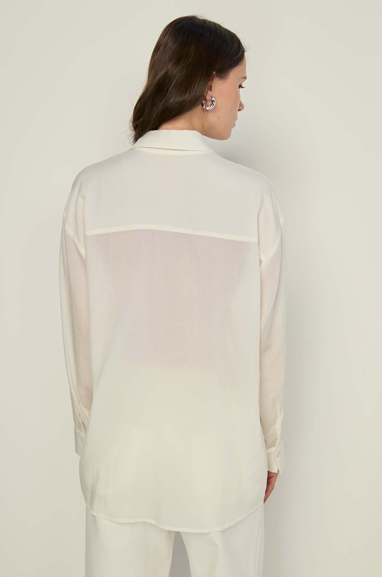 LONG SLEEVE RUFFLE-FRONT SHIRT