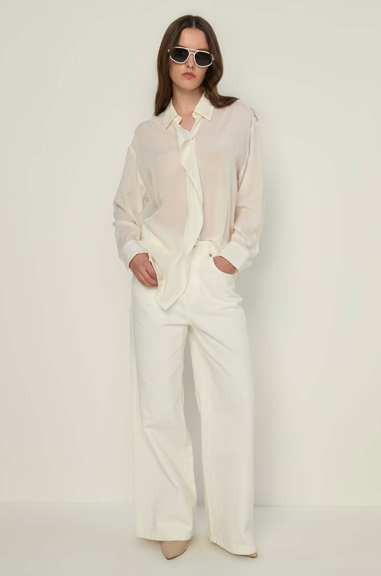 LONG SLEEVE RUFFLE-FRONT SHIRT