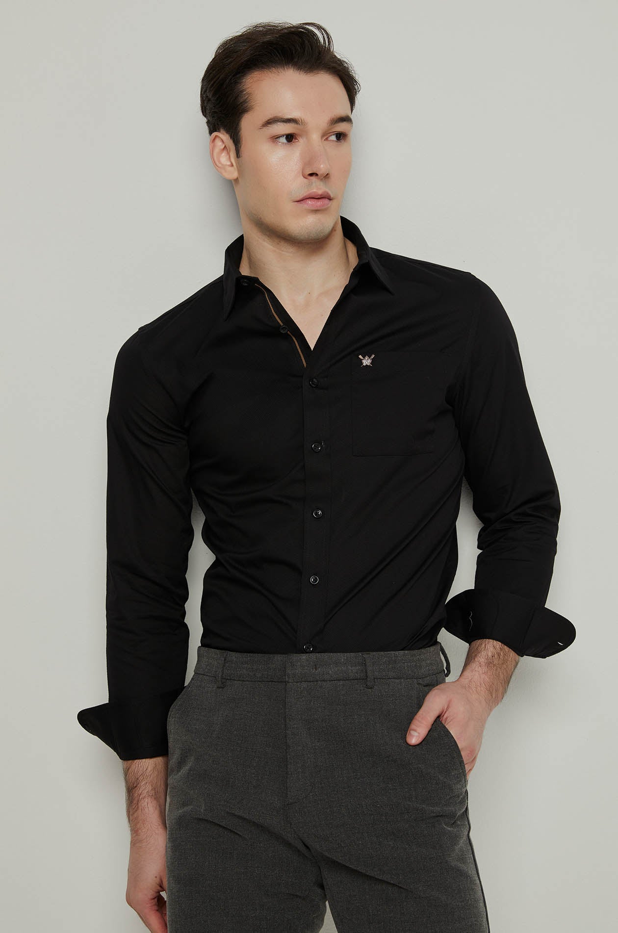 DIAGONAL TEXTURED LONG SLEEVE SHIRT