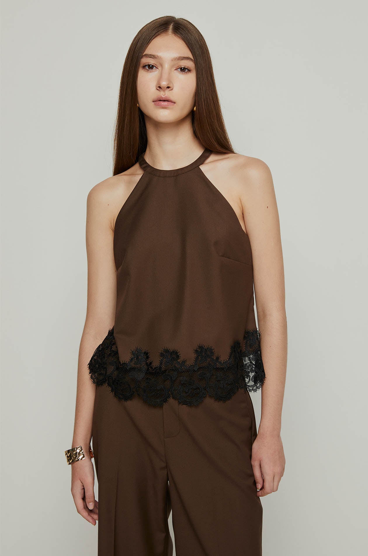 HALTER TOP WITH LACE HEM