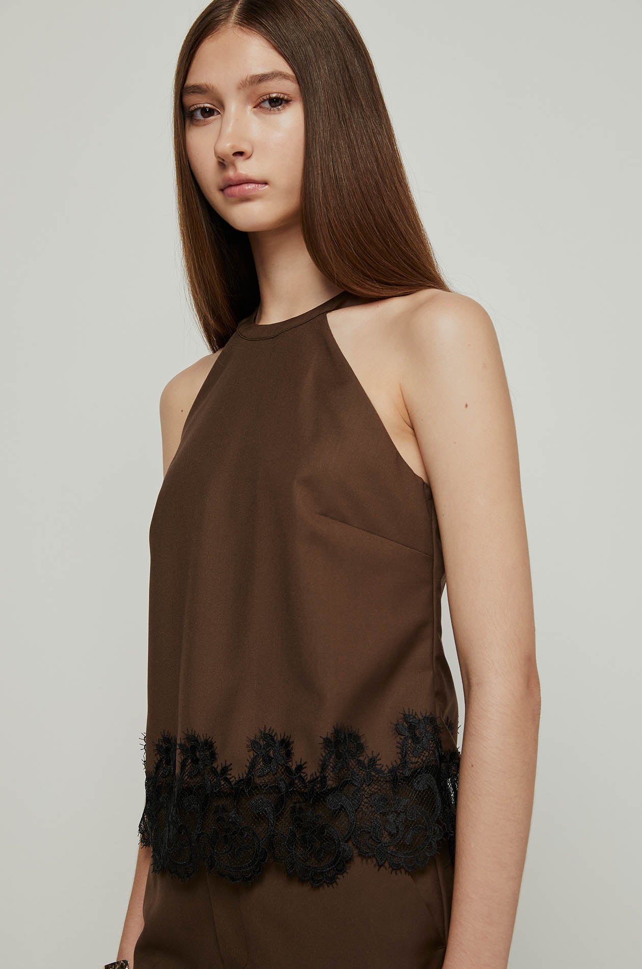 HALTER TOP WITH LACE HEM