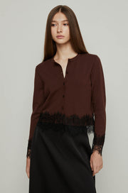 CROPPED CARDIGAN WITH LACE HEM