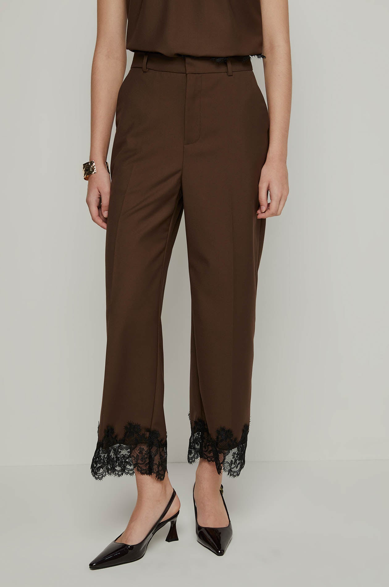 LACE TRIM FLARED PANTS
