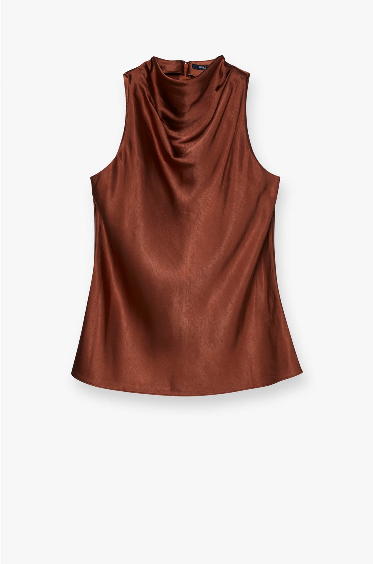SLEEVELESS DRAPED SATIN BLOUSE