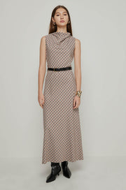 SLEEVELESS CHECK MAXI DRESS