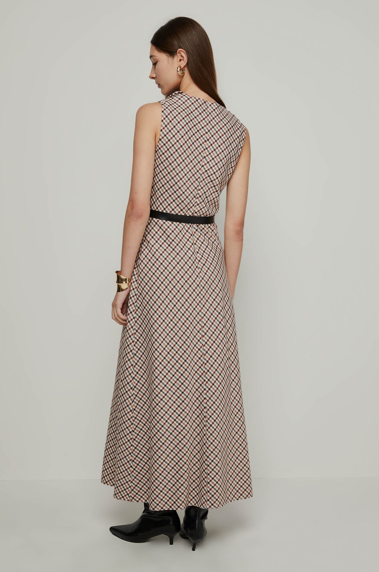 SLEEVELESS CHECK MAXI DRESS