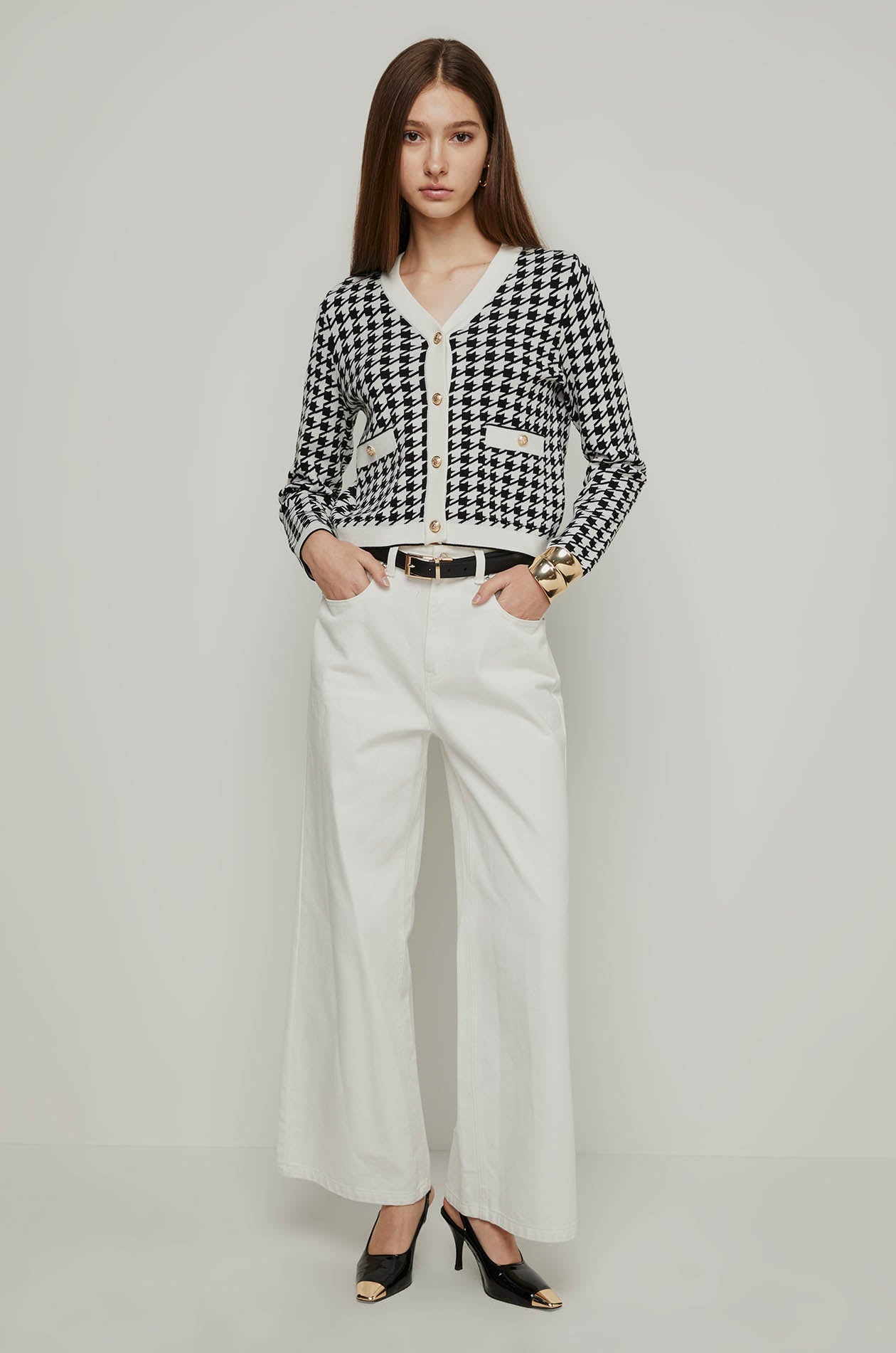 HOUNDSTOOTH KNITTED CARDIGAN
