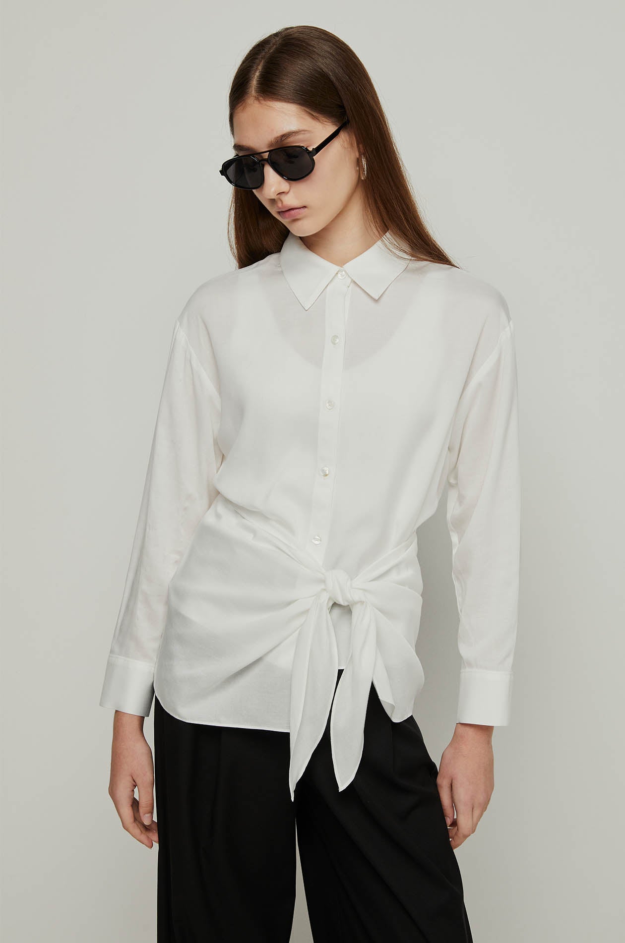 LONG SLEEVE TIE-FRONT SHIRT