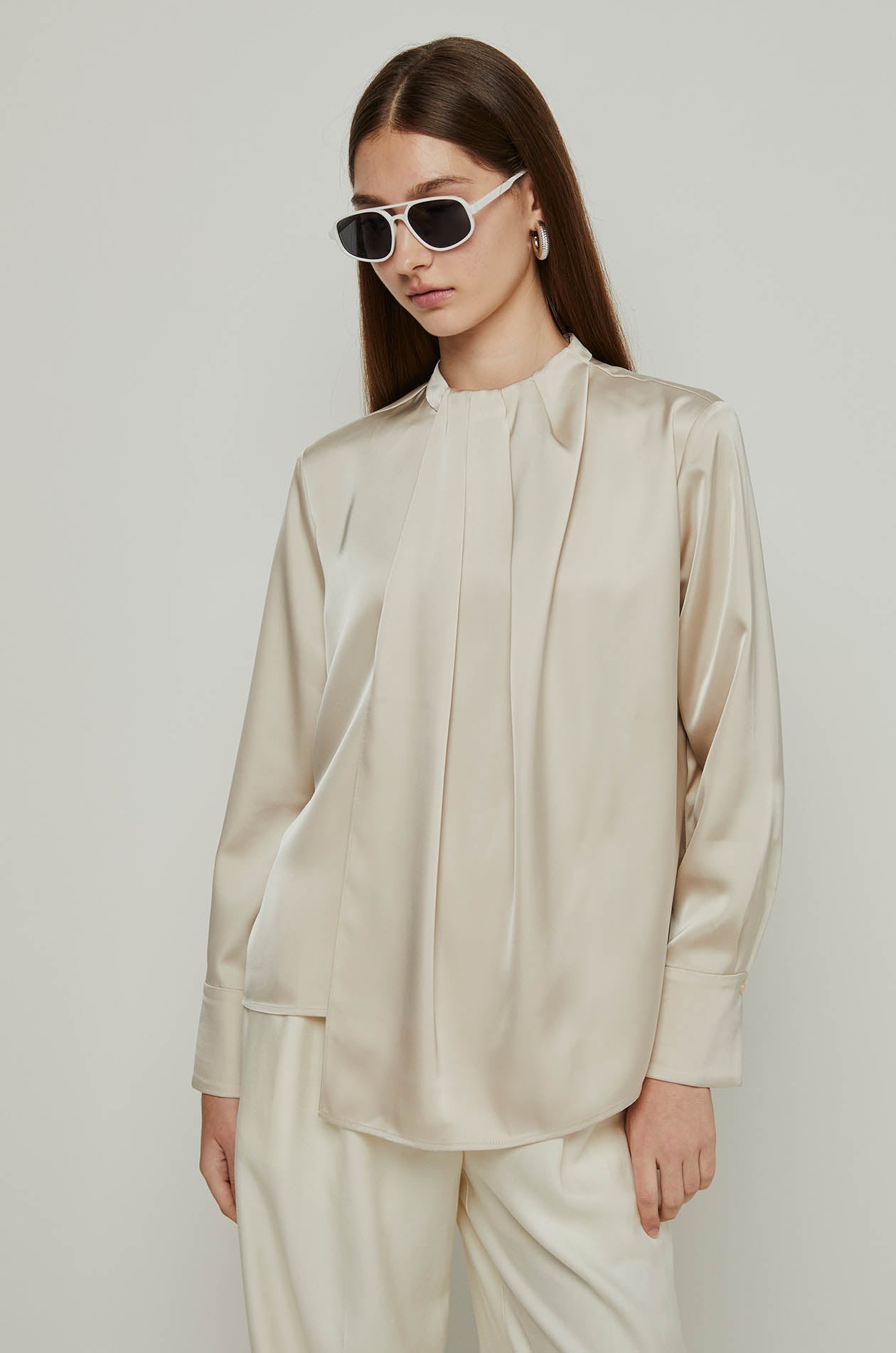 PLEATED FRONT BLOUSE