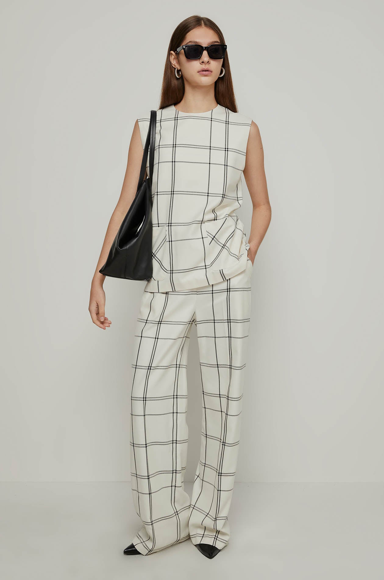 CHECK WIDE LEG PANTS