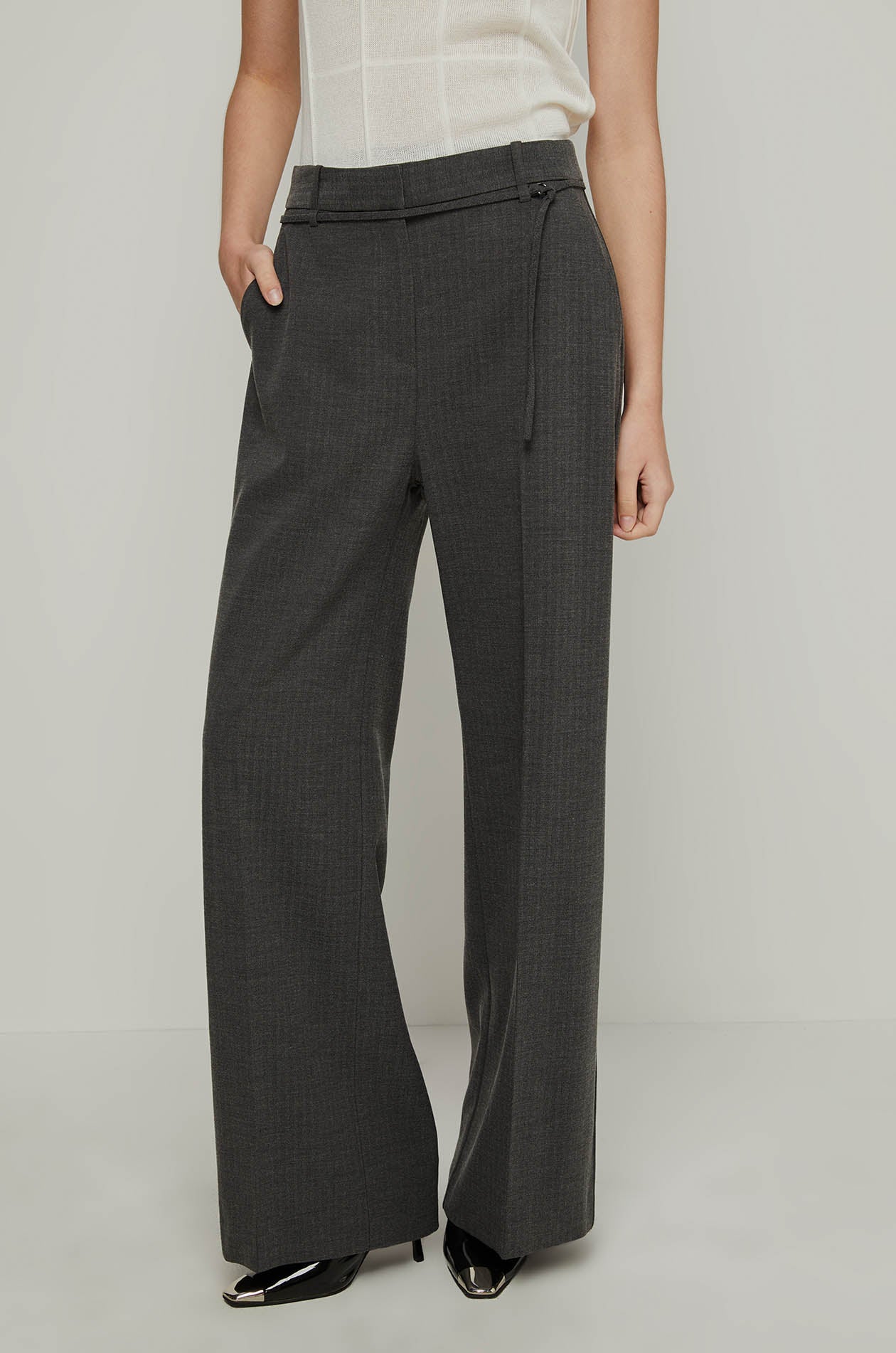 HERRINGBONE WIDE LEG PANTS