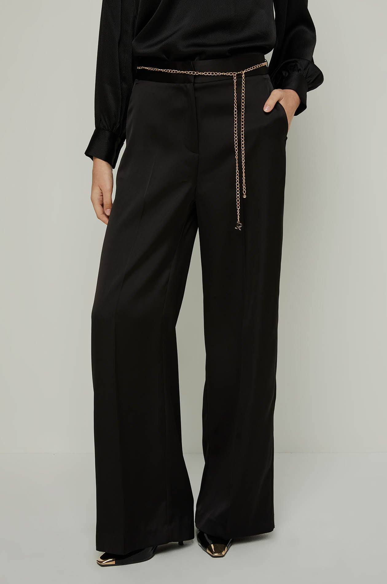 TIE-WAIST WIDE LEG PANTS