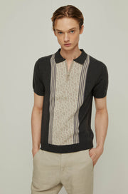RIR MONOGRAM PANEL KNITTED POLO