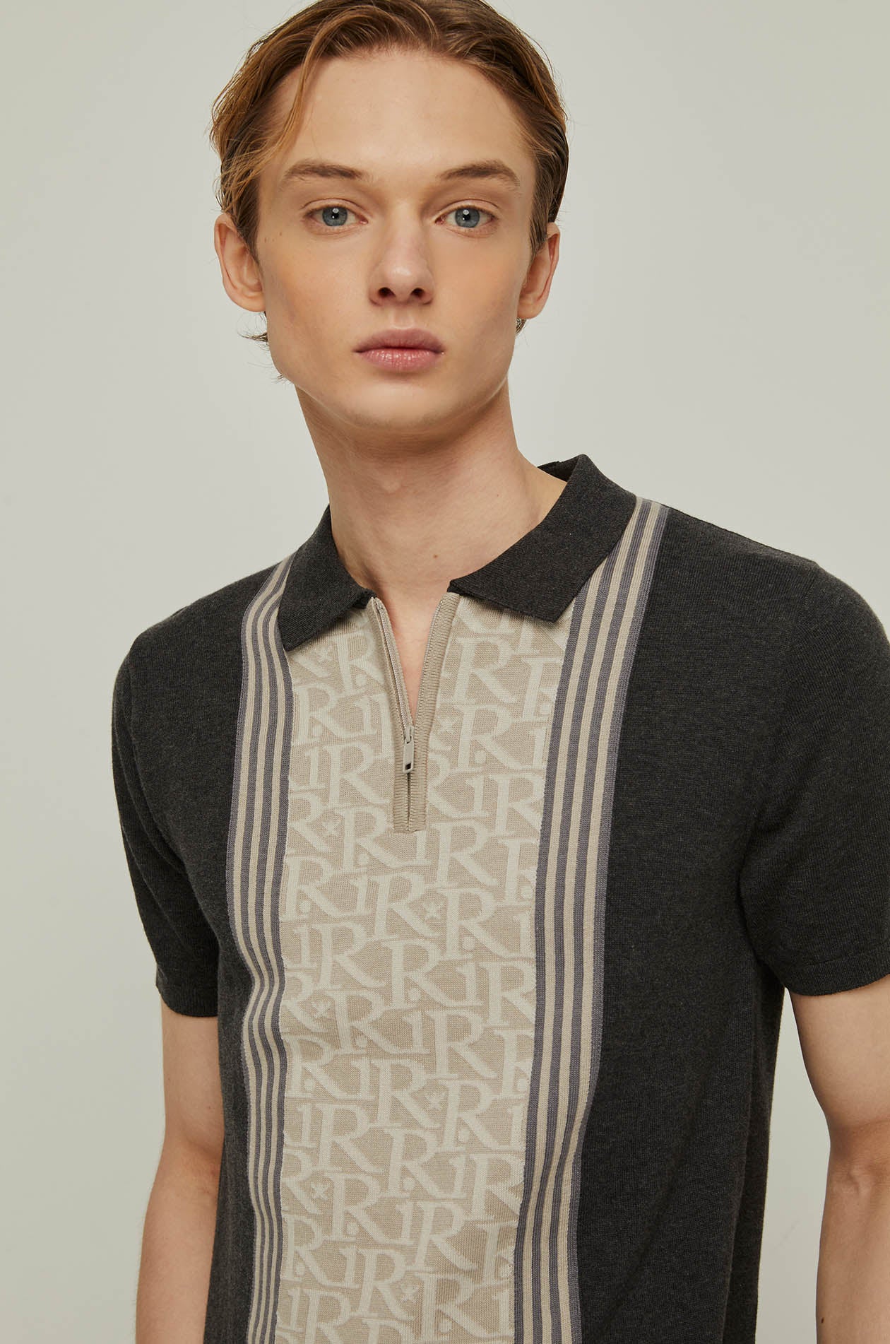 RIR MONOGRAM PANEL KNITTED POLO