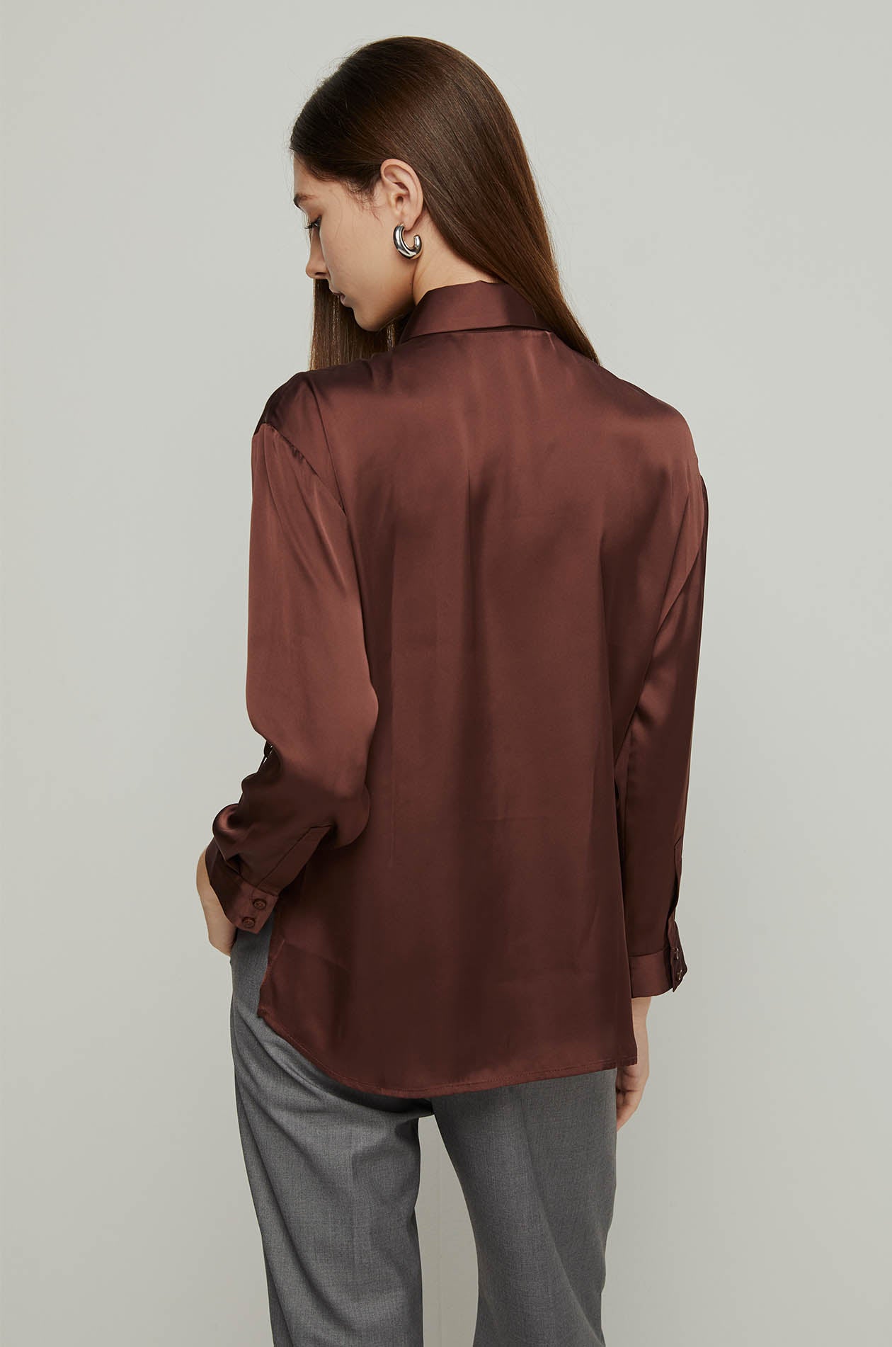 ASYMMETRIC DRAPED SATIN BLOUSE