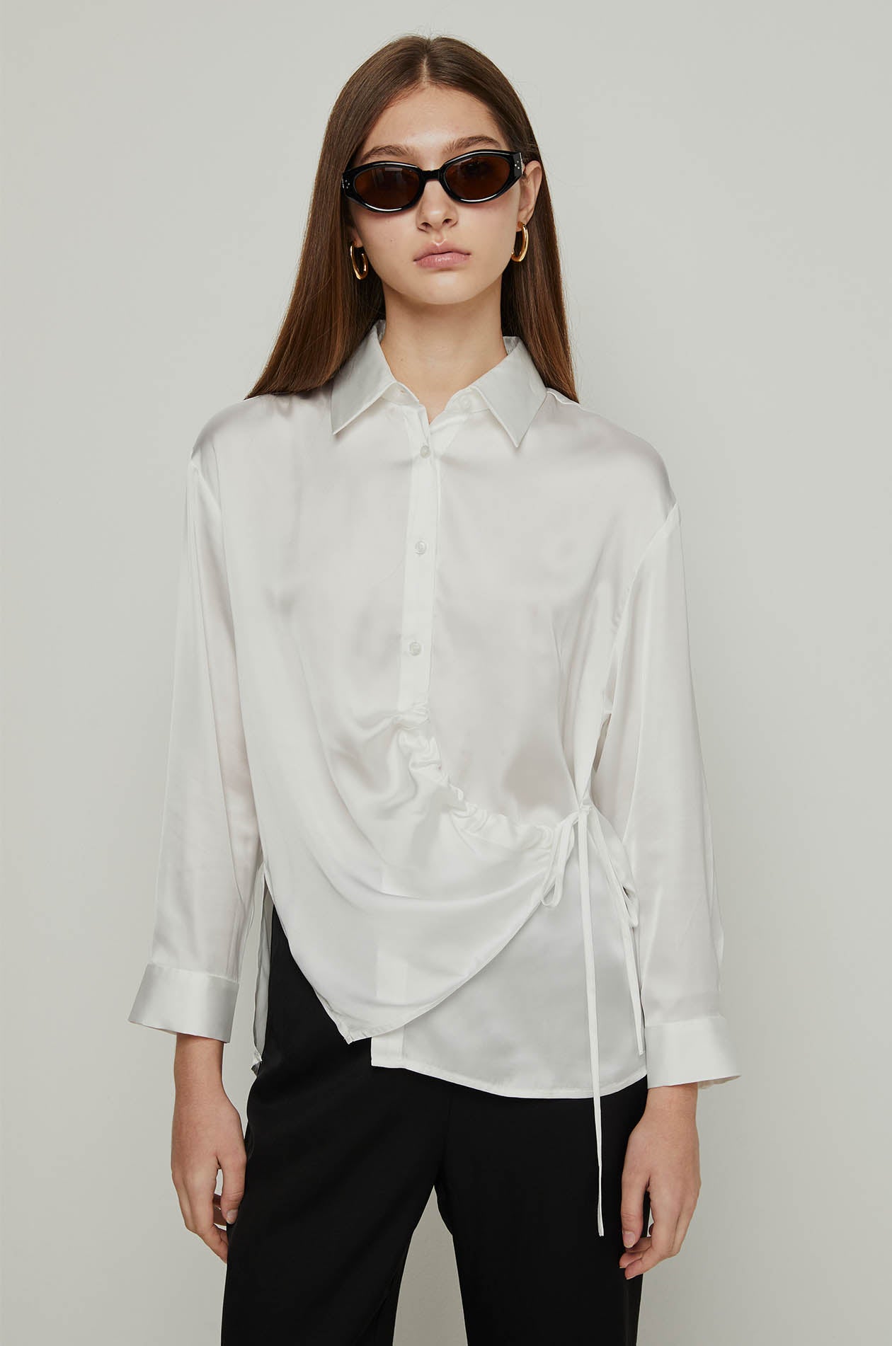 ASYMMETRIC DRAPED SATIN BLOUSE