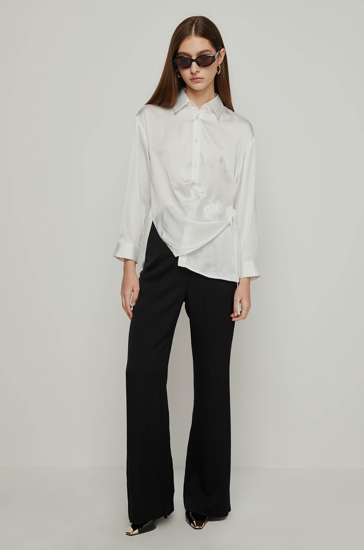 ASYMMETRIC DRAPED SATIN BLOUSE