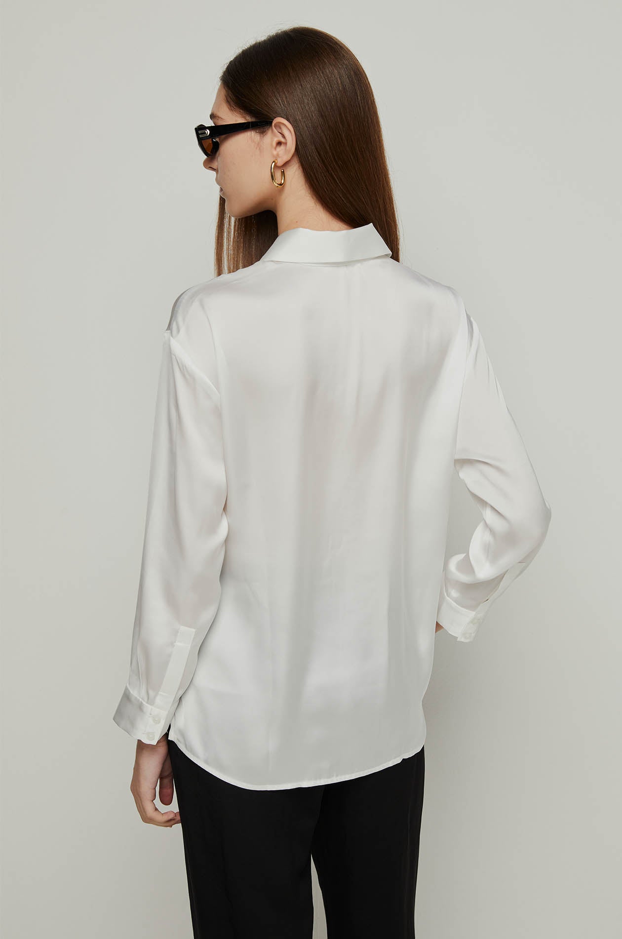 ASYMMETRIC DRAPED SATIN BLOUSE