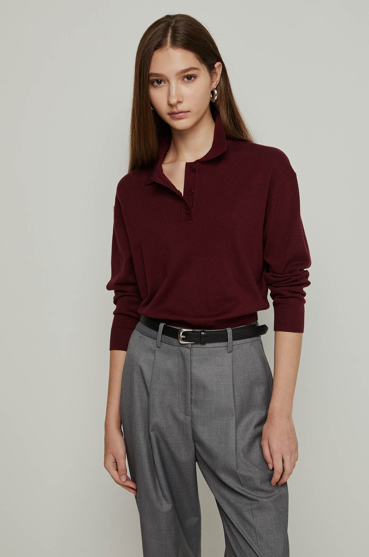 LONG SLEEVE KNITTED POLO