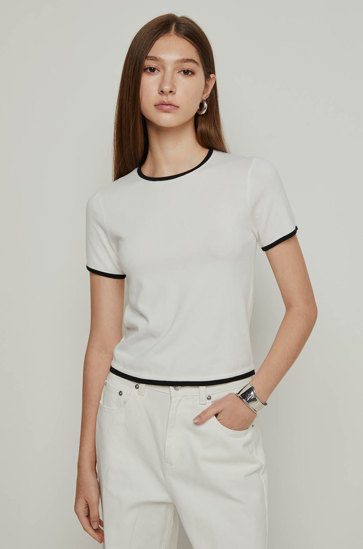 CONTRAST TRIM KNITTED TEE