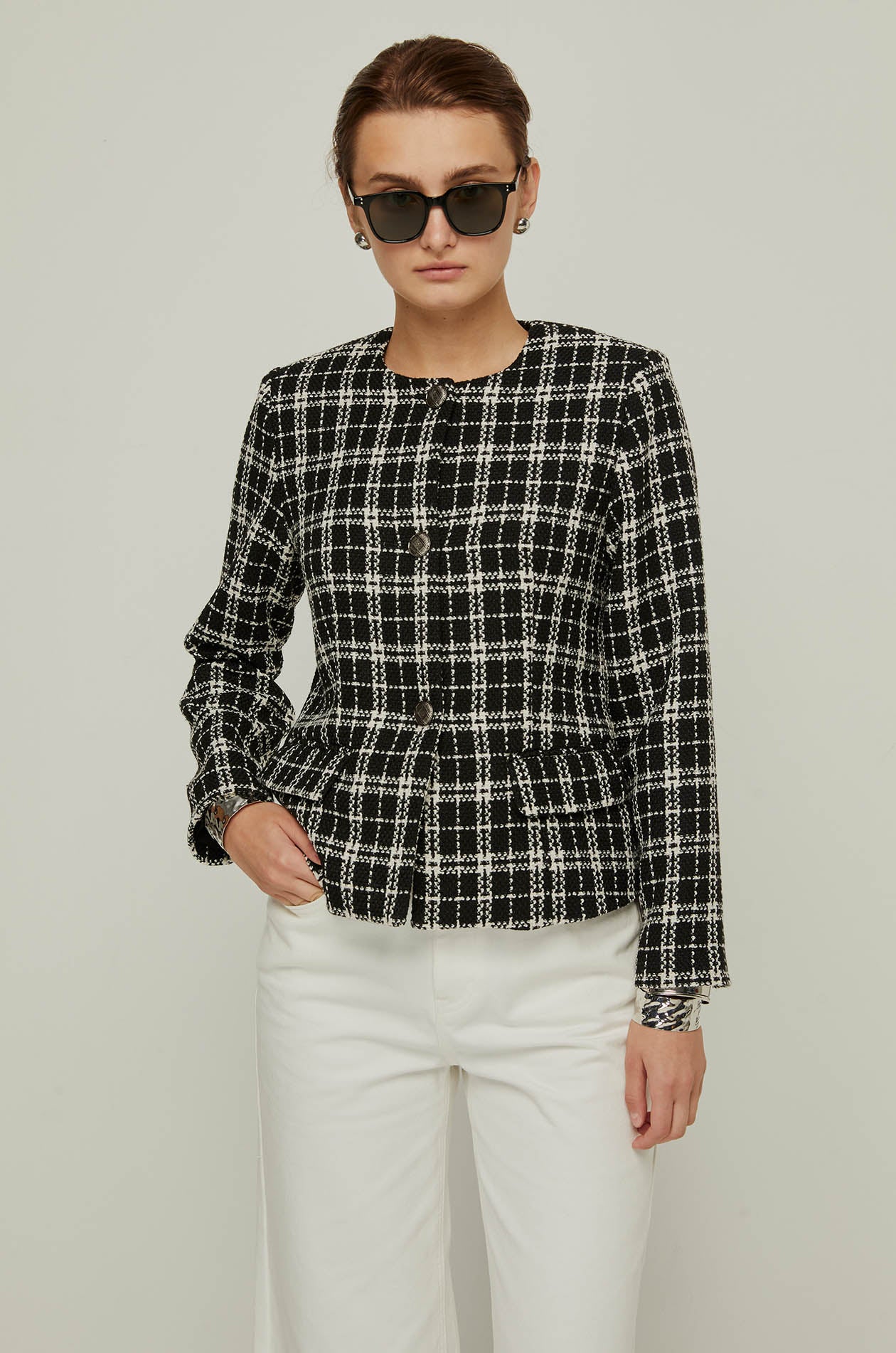 CHECKERED TWEED BLOUSE