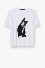 CAT WITH R CHARM GRAPHIC KNITTED TEE