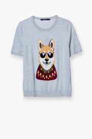 SHIBA INU WITH SUNGLASSES GRAPHIC KNITTED TEE