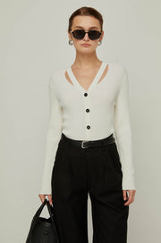 CUT-OUT V NECK CARDIGAN