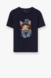 CAT WITH KNITTED HAT AND SCARF GRAPHIC TEE