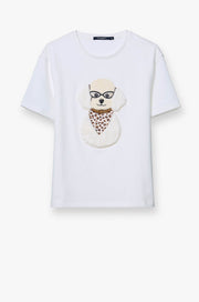 POODLE WITH TIGER-PRINT SCARF GRAPHIC TEE