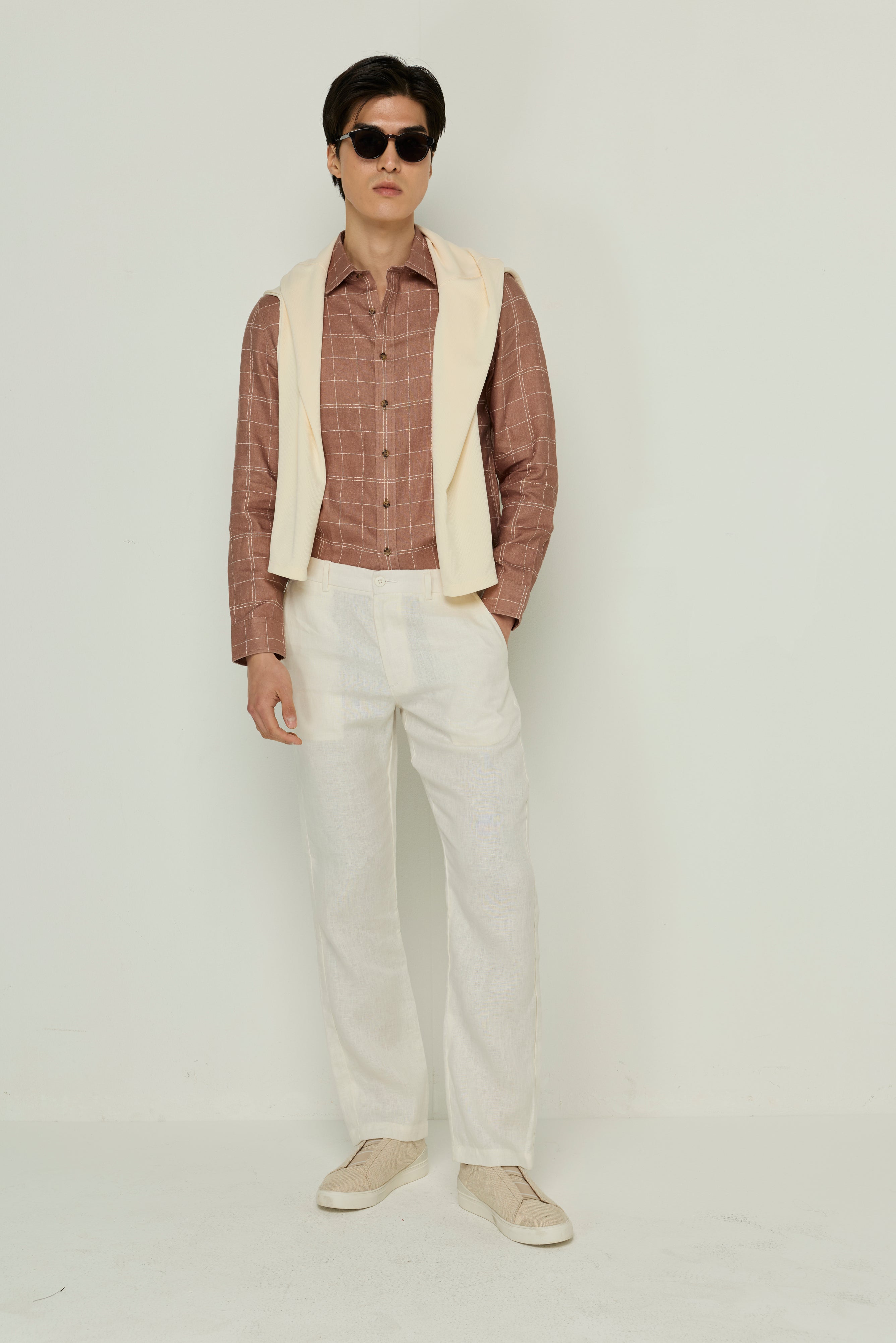 KNITTED LONG-SLEEVE POLO CHECK SHIRT