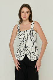 SLEEVELESS PRINTED WHITE SHORT TOP