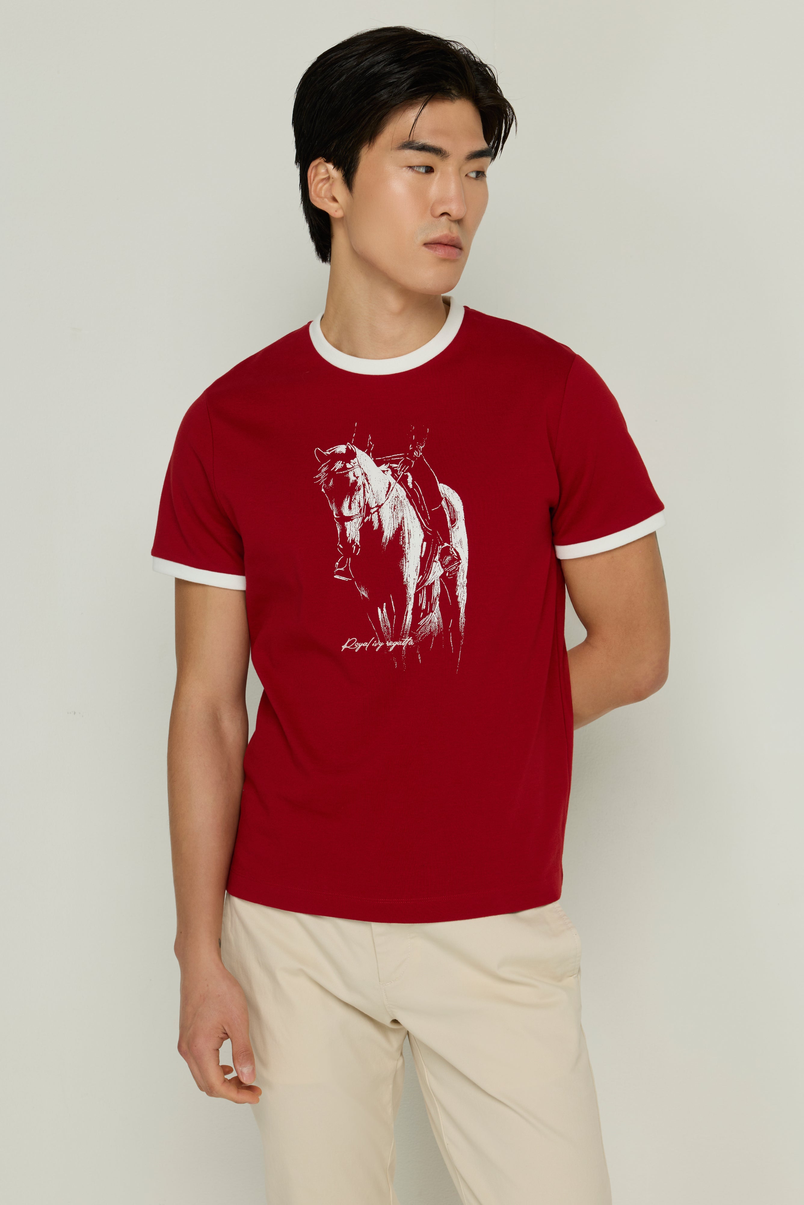 RIB CONTRAST PUFF PRINTED HORSE T-SHIRT