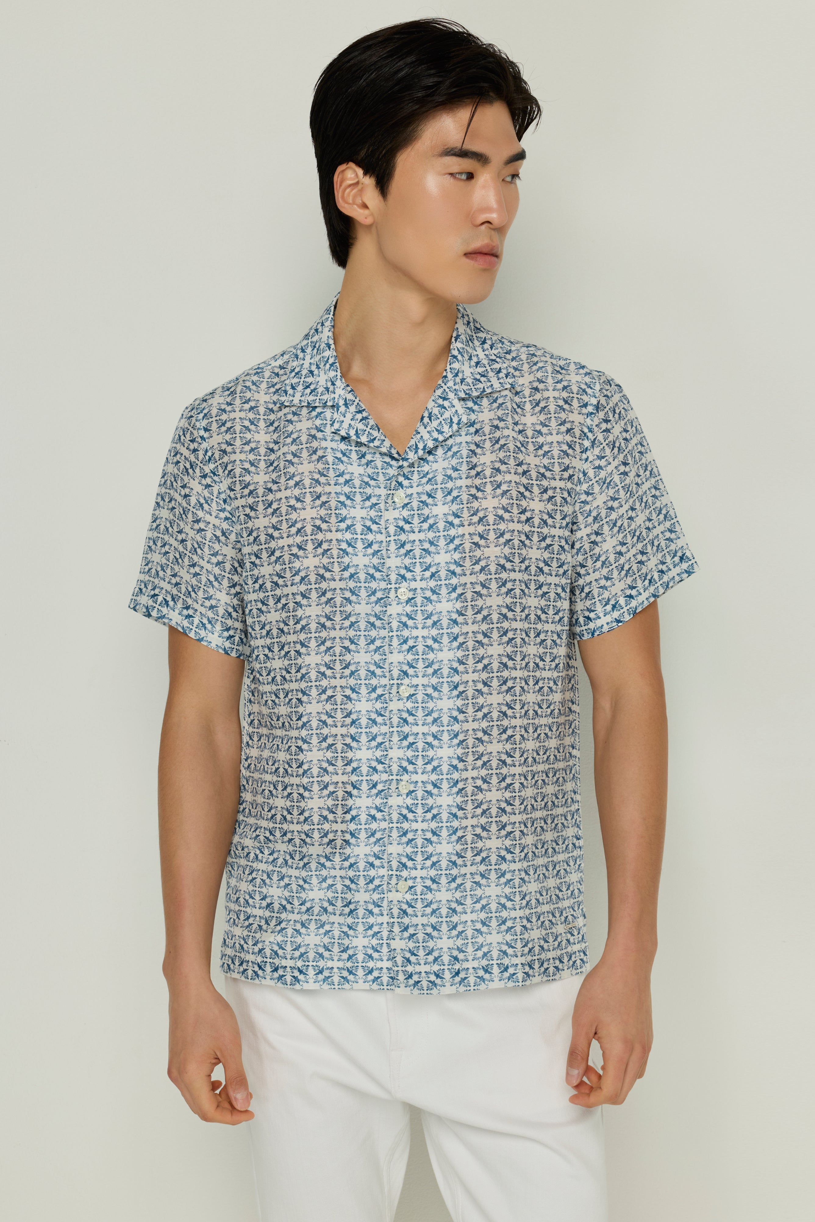 COTTON PRINTED BLUE MONOGRAM SHIRT