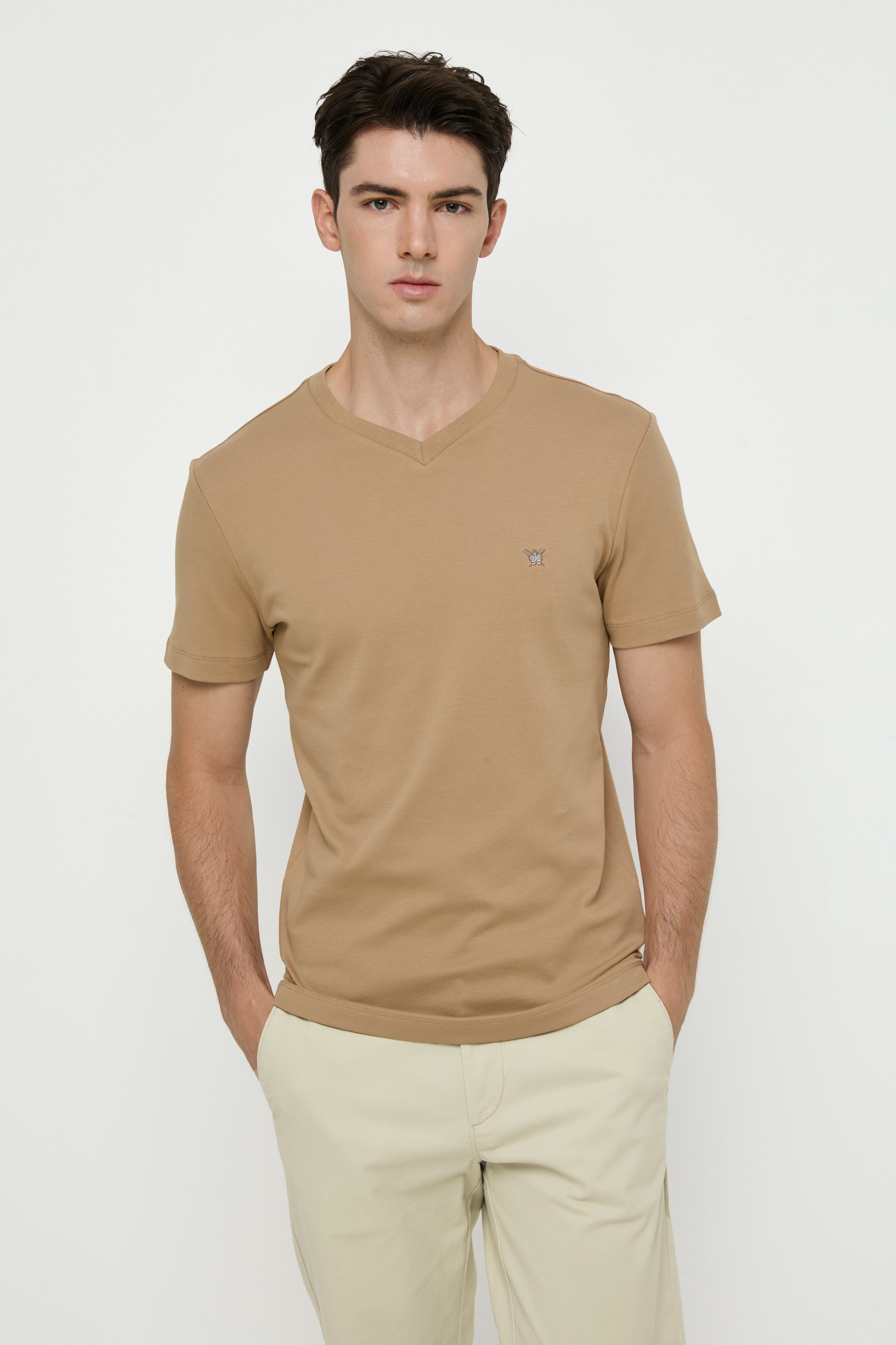 V NECK COTTON JERSEY TEE