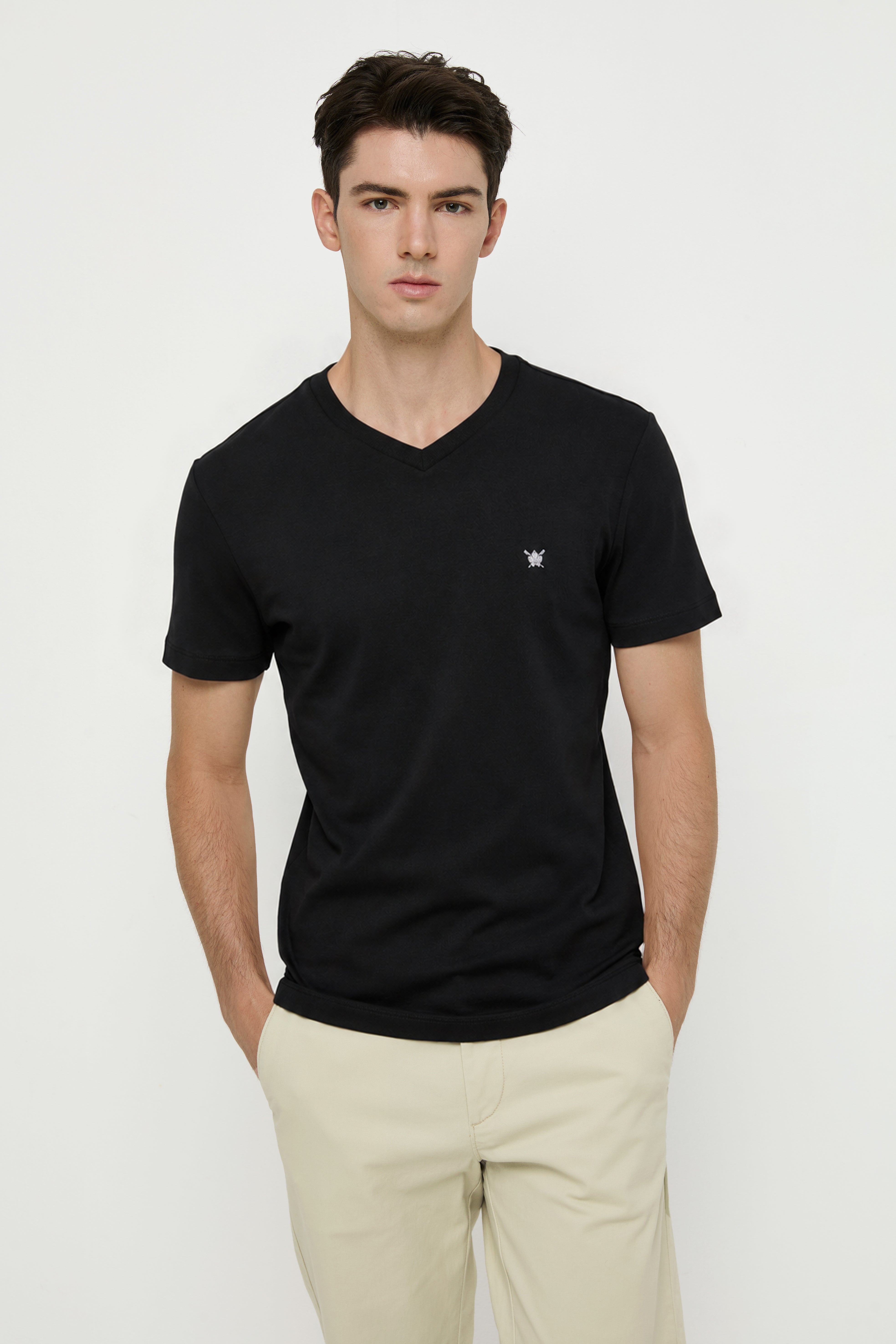 V NECK COTTON JERSEY TEE