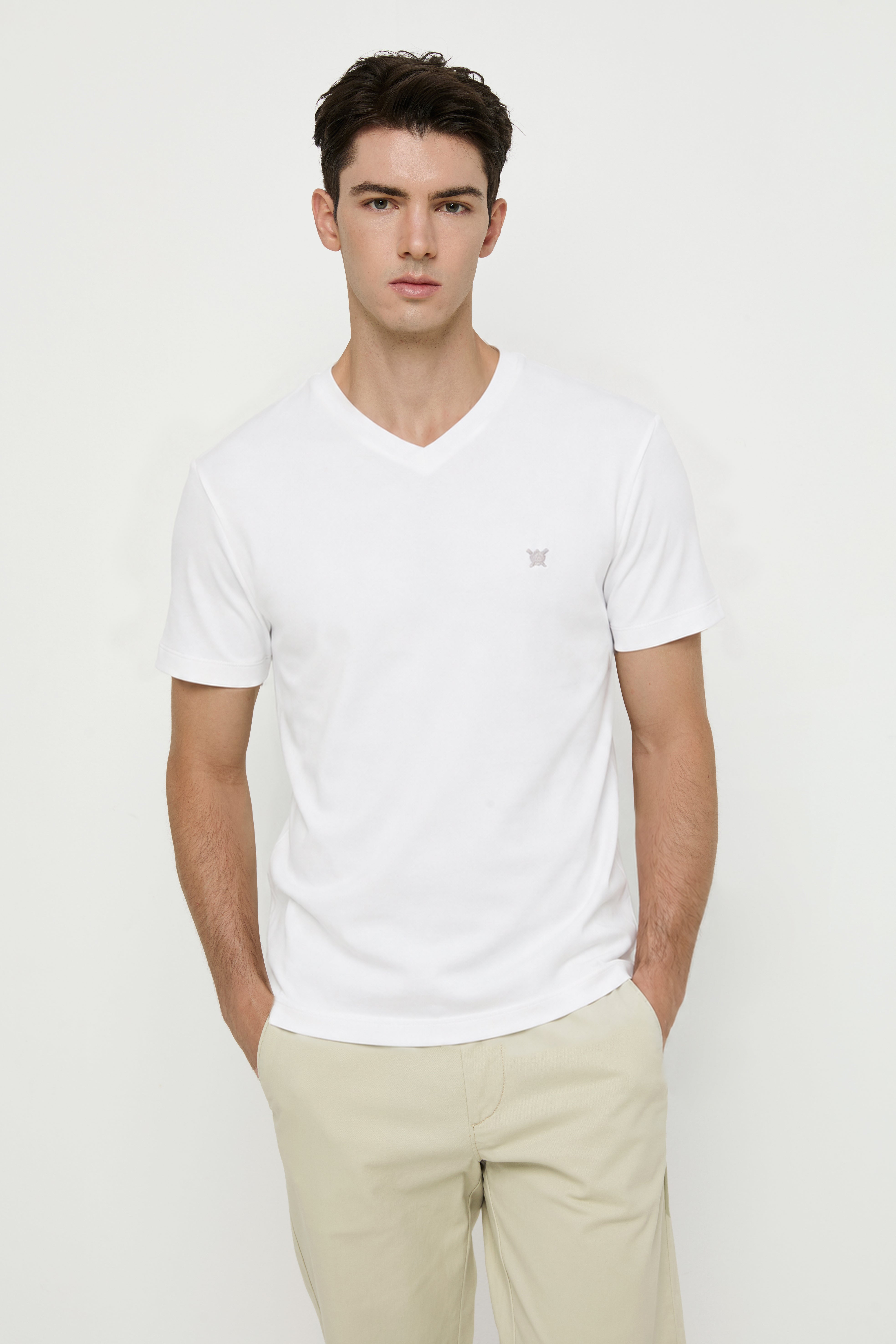 V NECK COTTON JERSEY TEE