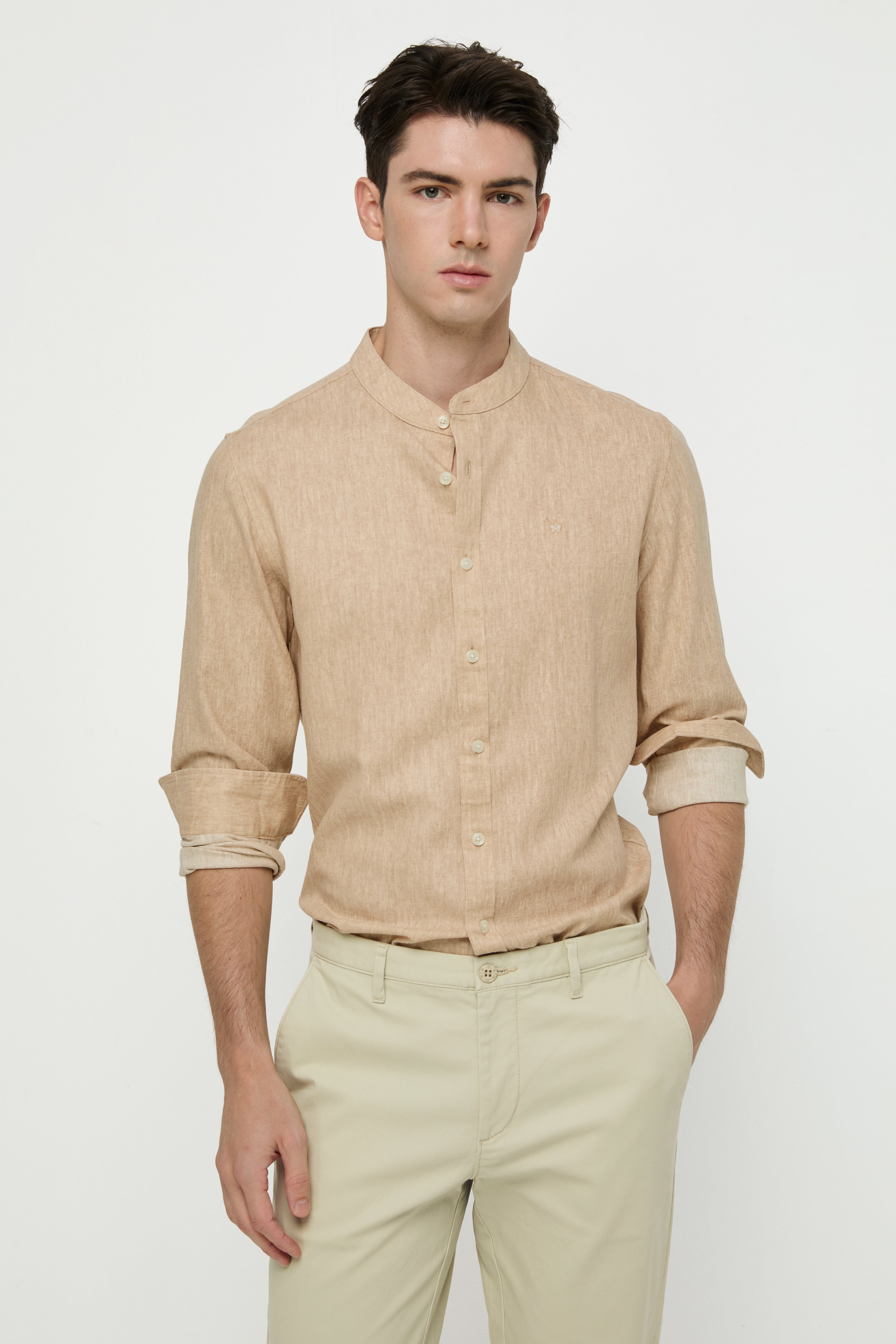 LINEN MANDARIN COLLAR SHIRT