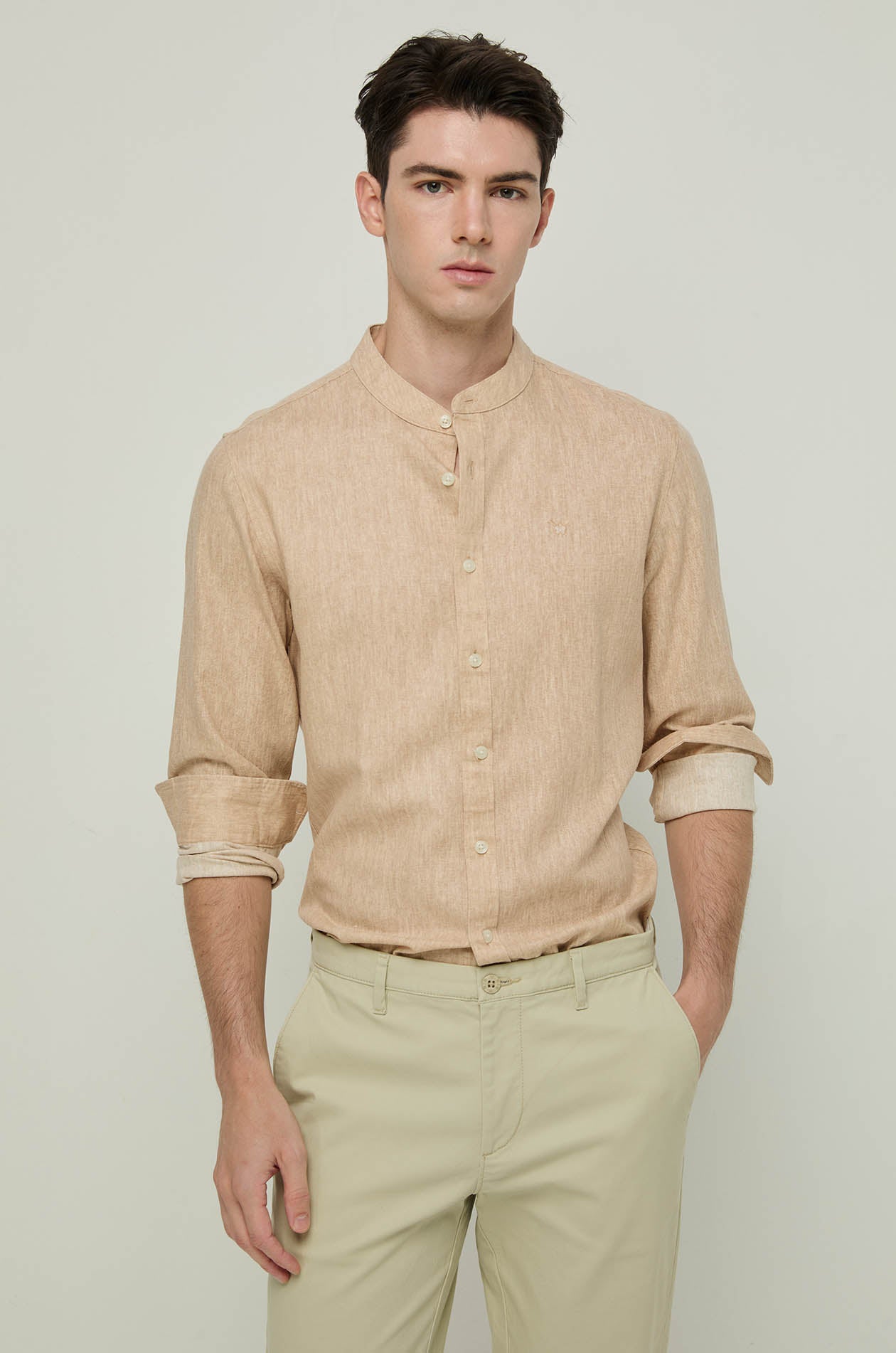 LINEN MANDARIN COLLAR SHIRT