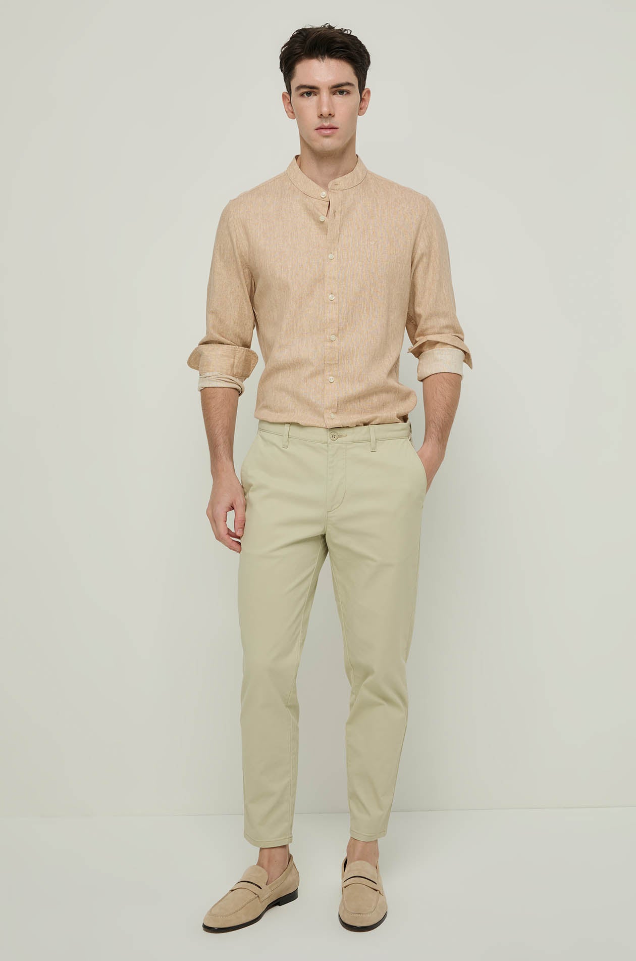 LINEN MANDARIN COLLAR SHIRT